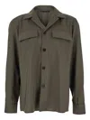 Low Brand Green Shirt With Classic Collar And Applied Pockets On The Front
