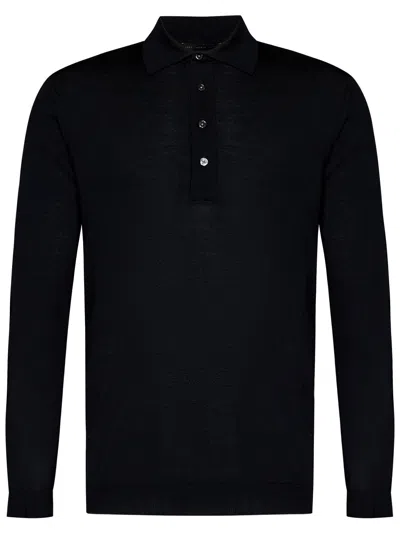 Low Brand Fine-knit Merino Wool Polo Shirt In Blue