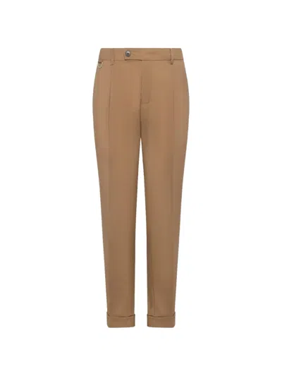 Low Brand Pressed-crease Turn-up Trousers In Brown