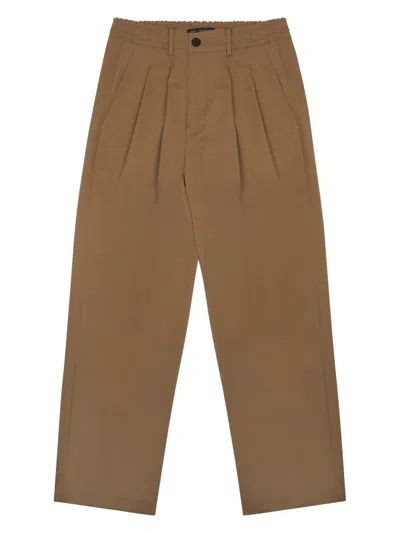 Low Brand Relaxed Fit Cropped Wool Blend Trousers In Brown