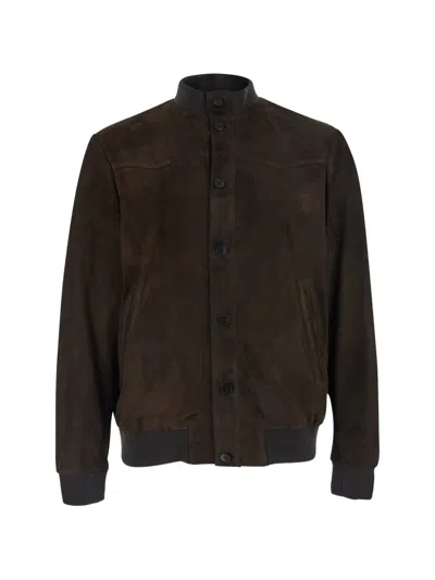 Low Brand Suede Bomber Jacket In Brown