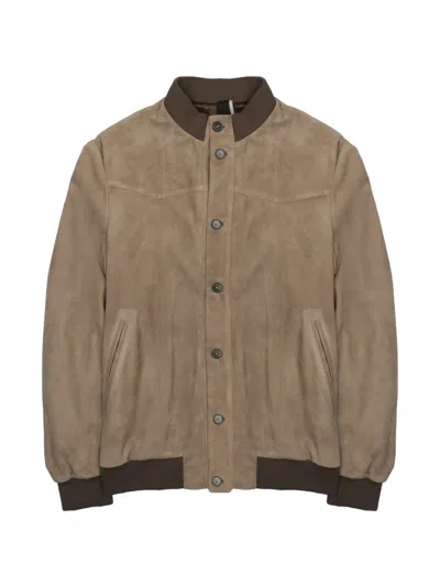 Low Brand Suede-textured Beige Sports Jacket With Contrasting Details In Brown