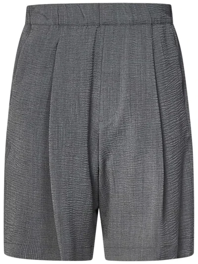 Low Brand Textured Grey Bermuda Shorts With One-pleat Design