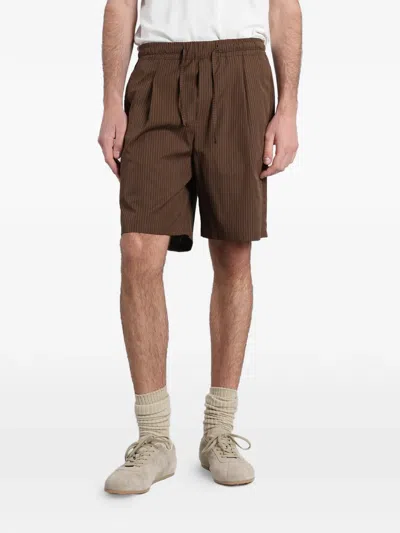 Low Brand Tokyo Pinstriped Pleated Shorts In Brown