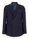 Low Brand Blue Double-breasted Jacket With Peak Revers And Embroidery Detail On The Front In Wool Man In Blue