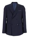 Low Brand Blue Double-breasted Jacket With Peak Revers And Embroidery Detail On The Front In Wool Man In Blue