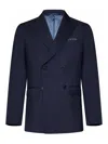 Low Brand Blue Double-breasted Jacket With Peak Revers And Embroidery Detail On The Front In Wool Man In Multi