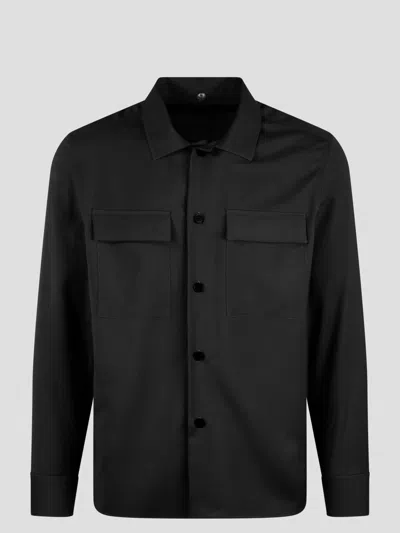 Low Brand Tropical Wool Shirt Jacket In Black