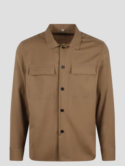 Low Brand Tropical Wool Shirt Jacket In Brown