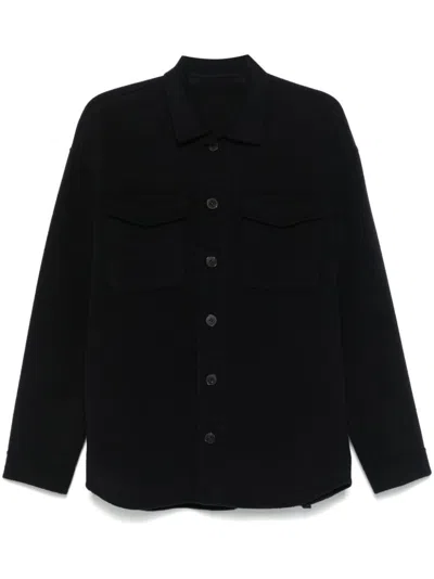 Low Brand Blu Shirt With Classic Collar In Wool Man In Blue