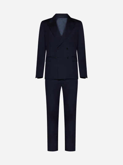 Low Brand Wool Double-breasted Suit In Blue