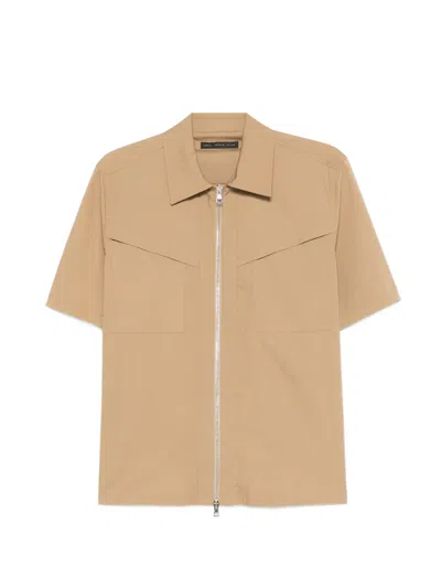 Low Brand Zip-up Patch-pocket Shirt In Brown