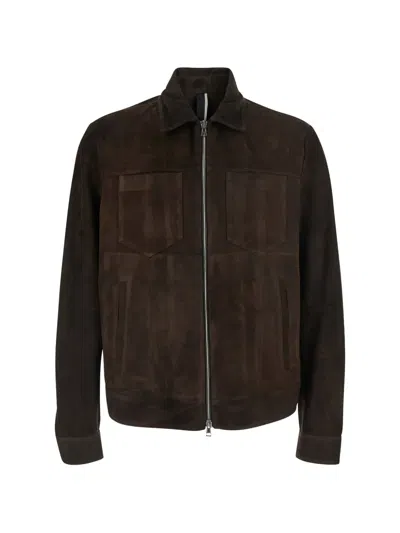 Low Brand Zip-up Suede Jacket In Brown