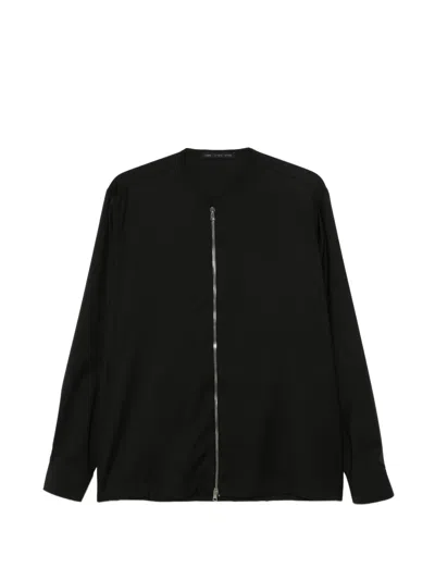 Low Brand V넥 집업 셔츠 In Black
