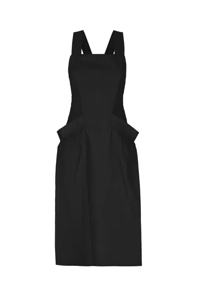 Low Classic Apron Cotton Midi Dress In Black