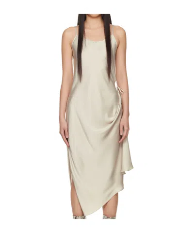 Low Classic Asymmetric Satin Slip Dress In White