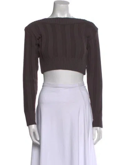 Pre-owned Low Classic Bateau Neckline Long Sleeve Crop Top In Brown