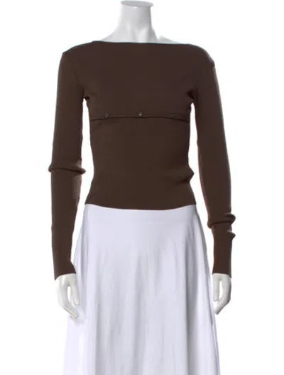 Pre-owned Low Classic Bateau Neckline Long Sleeve Top In Brown