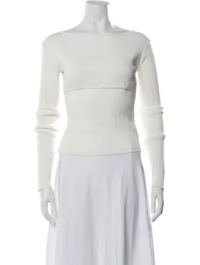Pre-owned Low Classic Bateau Neckline Long Sleeve Top In Neutrals