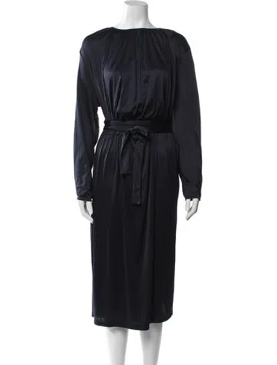 Pre-owned Low Classic Bateau Neckline Midi Length Dress In Blue