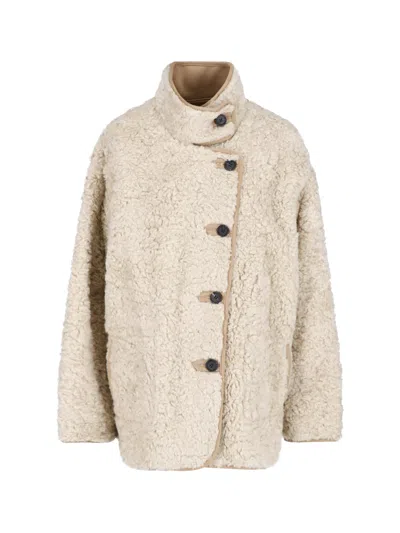 Low Classic Beige Reversible Asymmetric Faux Fur Eco-leather Jacket In White