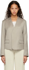 Low Classic Single-breasted Collarless Blazer In Beige Khaki