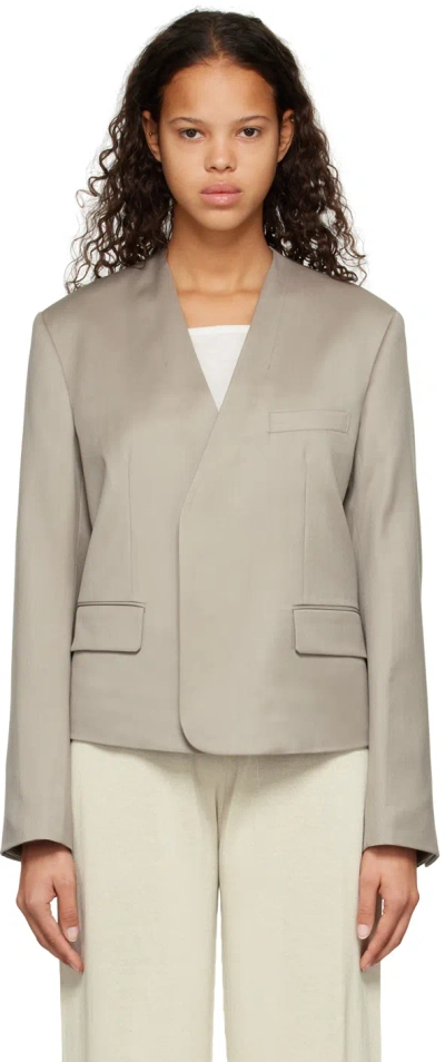 Low Classic Beige Y-neck Blazer In Beige Khaki