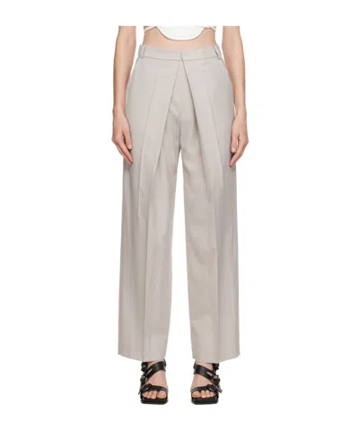 Low Classic Belt Loop Deep Pleated Casual Pants In Nude