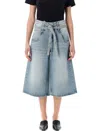 Low Classic Denim Bermuda Belted Waist In Blue