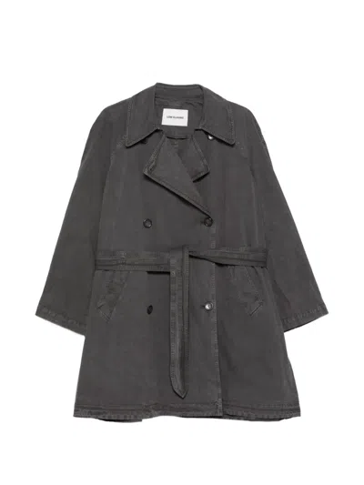 Low Classic Belted Double-breasted Coat In Gray