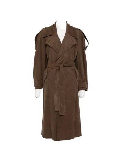 Low Classic Belted Faux-suede Coat In Brown