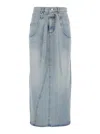 Low Classic Blue High-waisted Skirt With Belt On The Waist And Rear Single Slit In Blue