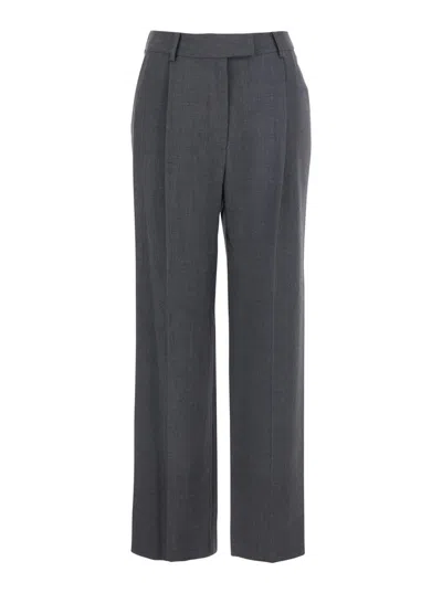 LOW CLASSIC GREY PANTS WITH BUCKLED BELT ON THE REAR AND WIDE LEG IN WOOL BLEND WOMAN