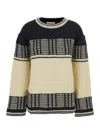 Low Classic Black And White Crew Neck Sweaterwith All-over Intarsia In Wool Woman In Multi