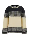 Low Classic Black And White Crew Neck Sweaterwith All-over Intarsia In Wool Woman In Multi