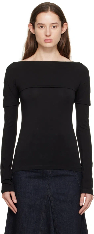 Low Classic Black Boat Neck Long Sleeve T-shirt