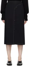 Low Classic Curved-line Button Midi Skirt In Black