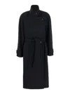 Low Classic Black Double-breasted Coat With Removable Belt And Wraparound Design In Black