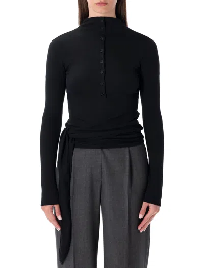 LOW CLASSIC LOW CLASSIC BLACK LONG SLEEVE HALF-NECK WRAP TOP