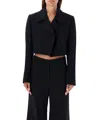 Low Classic Wool Cropped Jacket Structured Shoulders In Black