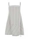 Low Classic Blue Cotton Dress With Spaghetti Straps And All-over Striped Motif In Blue