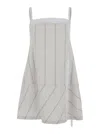Low Classic Blue Cotton Dress With Spaghetti Straps And All-over Striped Motif