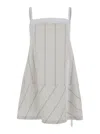 Low Classic Blue Cotton Dress With Spaghetti Straps And All-over Striped Motif In Blue