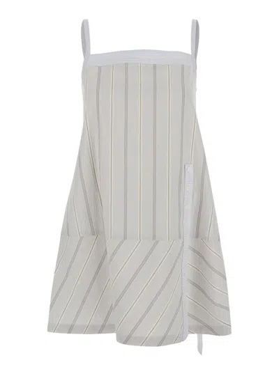 LOW CLASSIC BLUE DRESS WITH SPAGHETTI STRAPS AND ALL-OVER STRIPED MOTIF