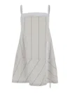 Low Classic Blue Cotton Dress With Spaghetti Straps And All-over Striped Motif In Blue