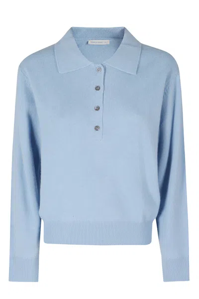 Low Classic Blue Open Collar Merino Wool-blend Sweater