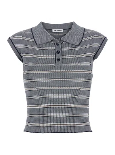 Low Classic Blue Top With Cap Sleeves And All-over Stirped Motif In Tech Fabric Woman
