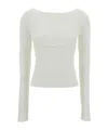 Low Classic White Ribbed Top With Boat Neckline And Buttons In Rayon Blend Woman In White