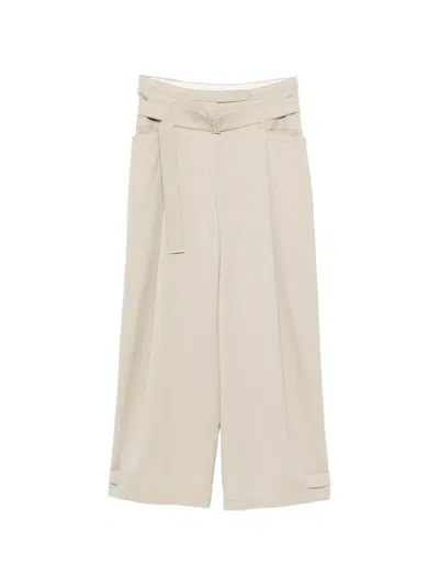 Low Classic Buckle Belt Trousers In Neutral