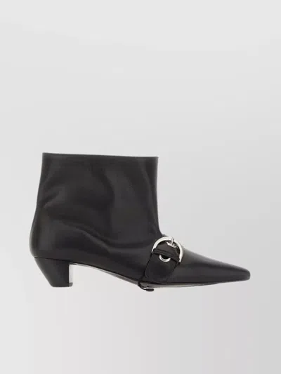 Low Classic Buckled Leather Ankle Boots In Black